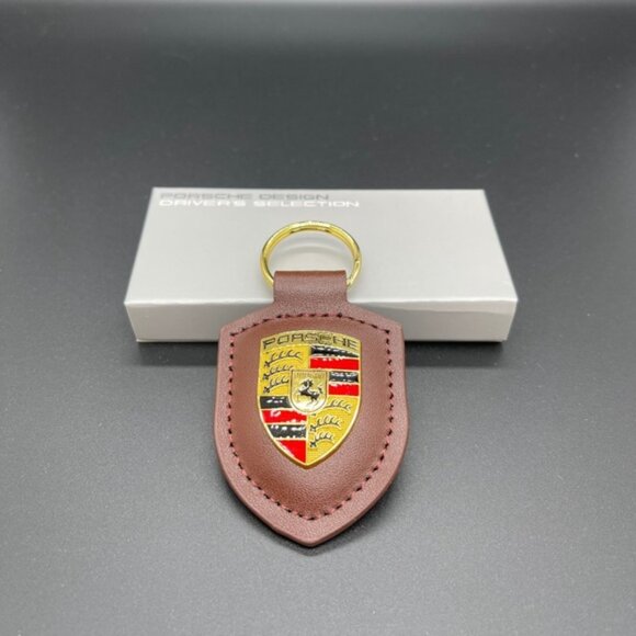 NWT Porsche leather Keyring Keychain in BROWN new with box - Picture 3 of 3